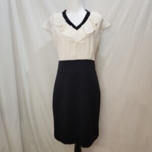 The Limited Collection Black Cream Office Siren Pencil Skirt Ruffle Top Dress, 6